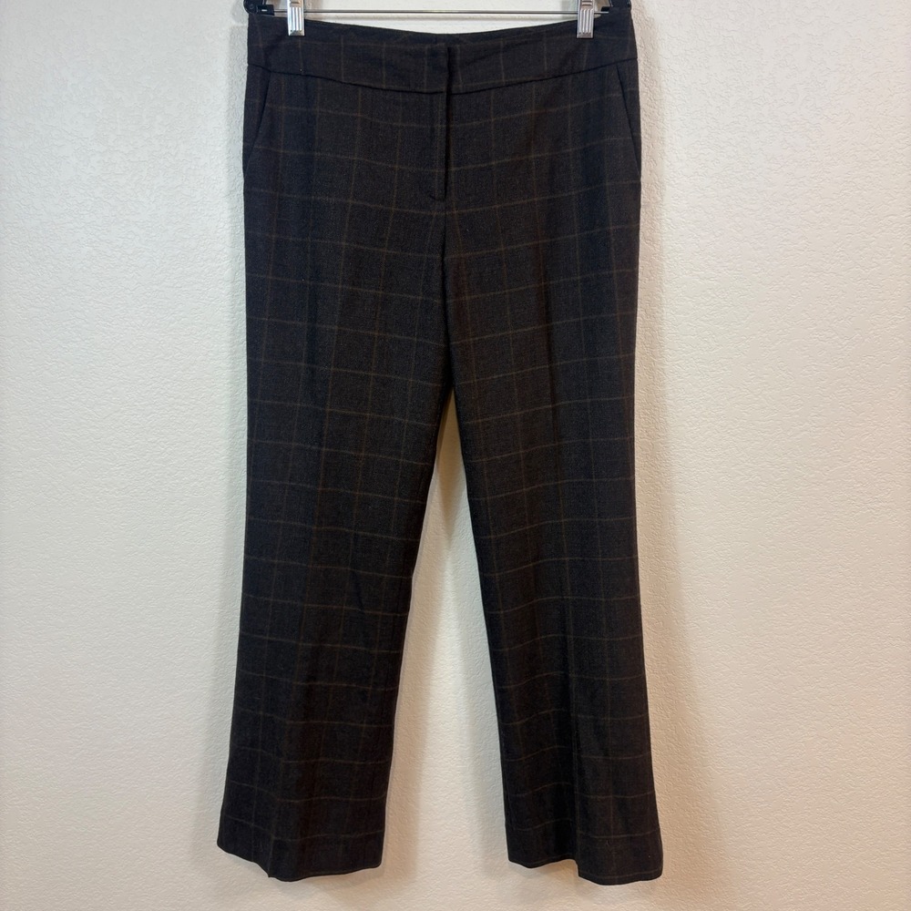 J.McLaughlin Dress Pants Women 8 Brown Wool Cashmere Plaid Straight Quiet luxury